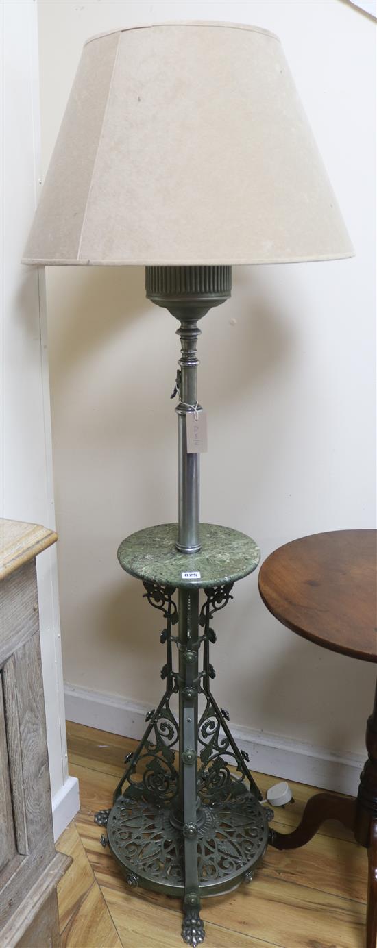 An Edwardian silvered metal adjustable lamp standard. with mid-tier, H.160cm